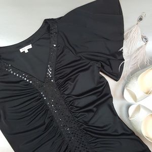 LAST CHANCE! CLOSET CLOSING! Black Flutter Sleeve Going Out Top Sequins